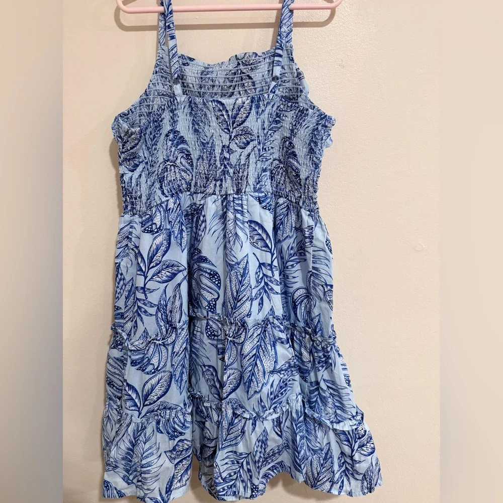 The Children’s Place GirlsTropical Smocked Tiered Dress Blue size Large (10/12) - Picture 3 of 9